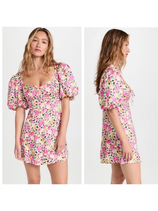 For Love And Lemons Dresses & Skirts - For Love and Lemons Sasha Pink Floral Puff Sleeve Mini Dress size M